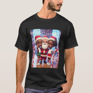 African American Tween Sisters with Santa Selfie C T-Shirt