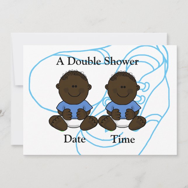 African-American Twin Baby Boys Shower Invitation (Front)