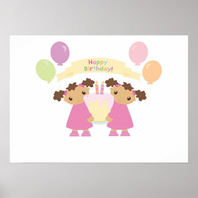 African American Twin Birthday Poster (Front)