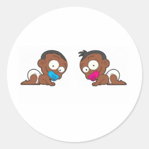 African American Twin Boy & Girl Collection Classic Round Sticker