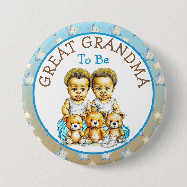African-American Twin Boy's Baby Shower Grandma 7.5 Cm Round Badge (Front)