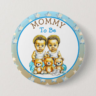 African-American Twin Boy's Baby Shower Mom To Be 7.5 Cm Round Badge