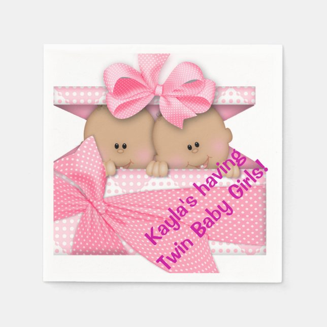 African American Twin Girl Baby Shower Napkin (Front)