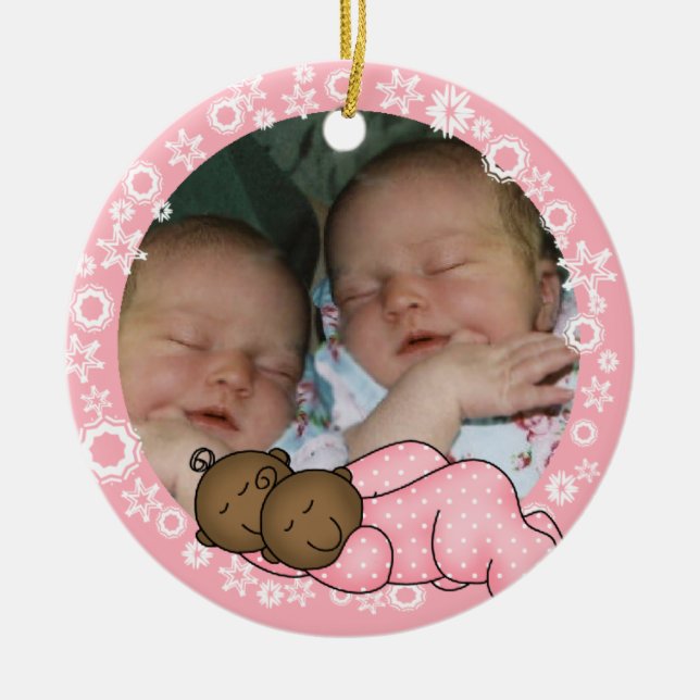 African American Twin Girls 1st Christmas Ornament (Front)