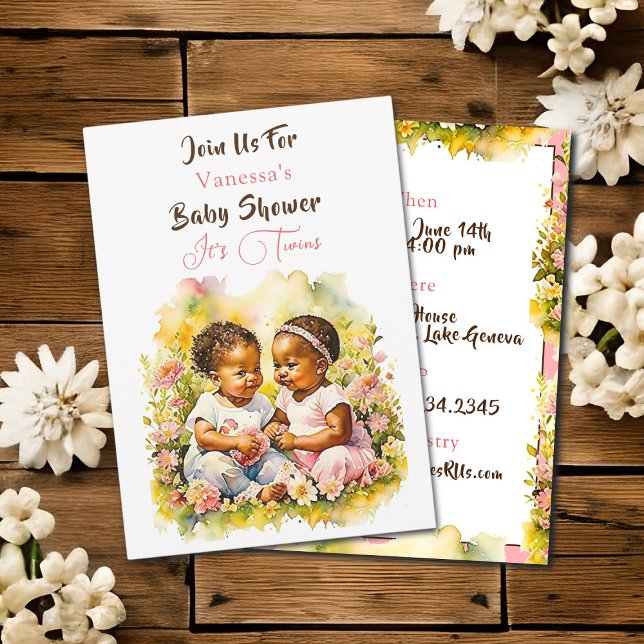 African-American Twin Girl's Baby Shower Invitation (Creator Uploaded)