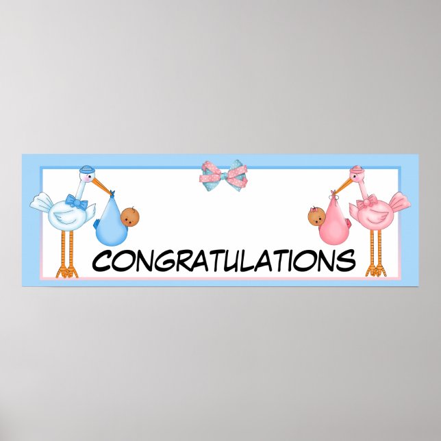 African American Twins Baby Shower Banner Poster (Front)
