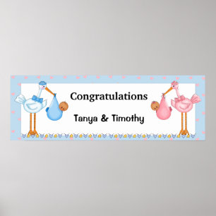 African American Twins Baby Shower Banner Poster