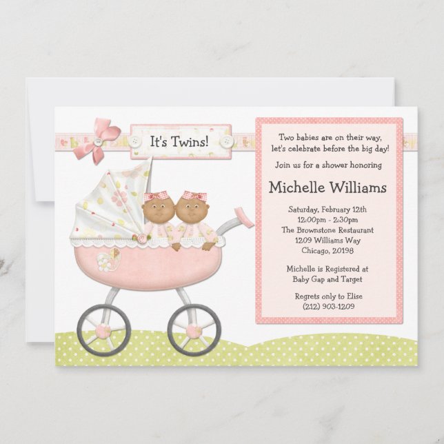 African American Twins Baby Shower Invitation (Front)