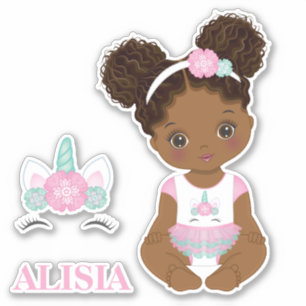 African American Unicorn Baby Girl Vinyl  Sticker