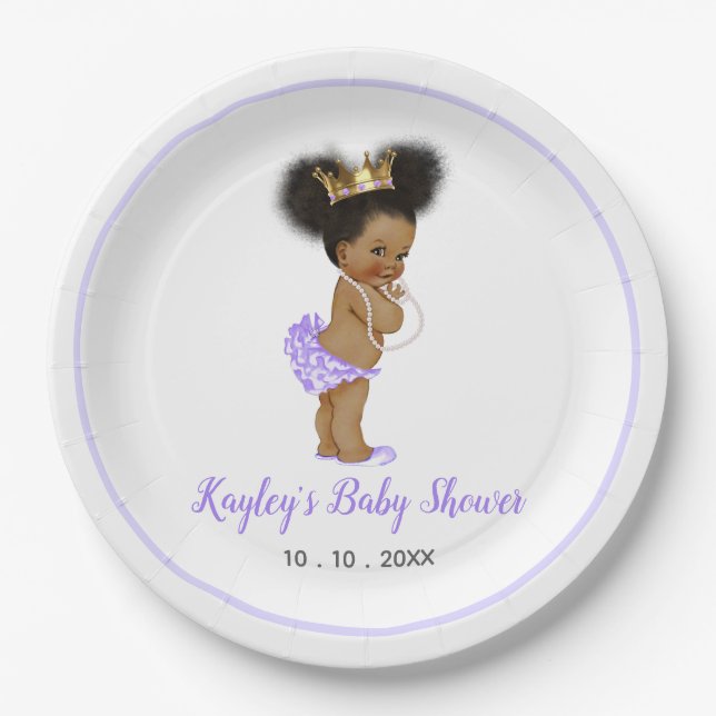 African American Vintage Princess Baby Purple Paper Plate (Front)