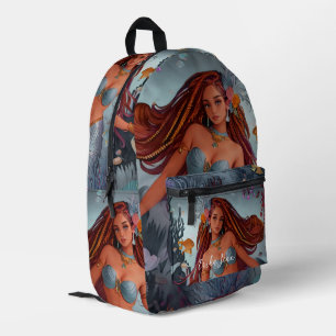 African American Watercolor Mermaid Printed Backpack