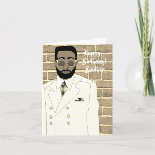African American White Suit Brother Birthday Card