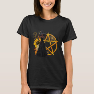 African American Witch with Golden Pentagram T-Shirt