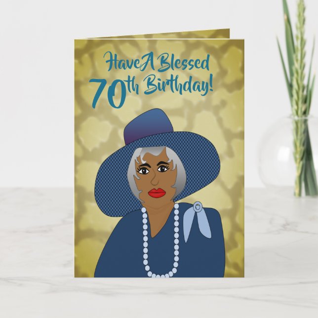 African American Woman 70th Trendy Birthday Card (Front)