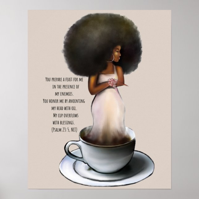 African American Woman Afro Bible Quote Psalm 23:5 Poster (Front)