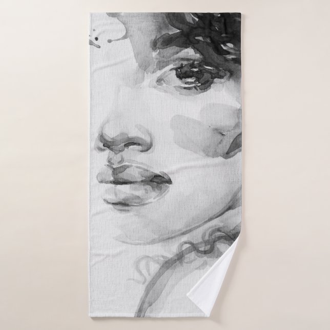 african american woman. beauty fashion illustratio bath towel (Bath Towel)