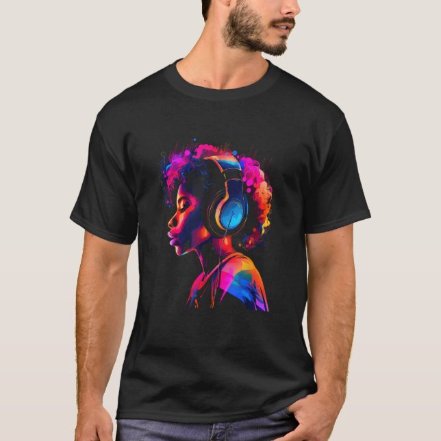 African American Woman Black Girl Flowers Graffiti T-Shirt (Front)