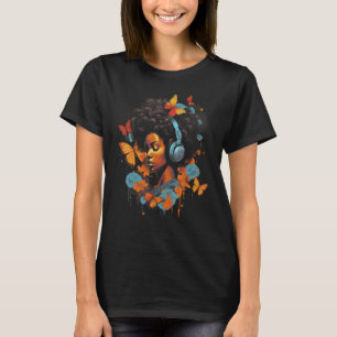 African American Woman Black Girl Headphones Butte T-Shirt