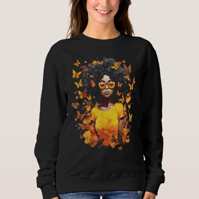 African American Woman Black Girl Music Butterflie Sweatshirt (Front)