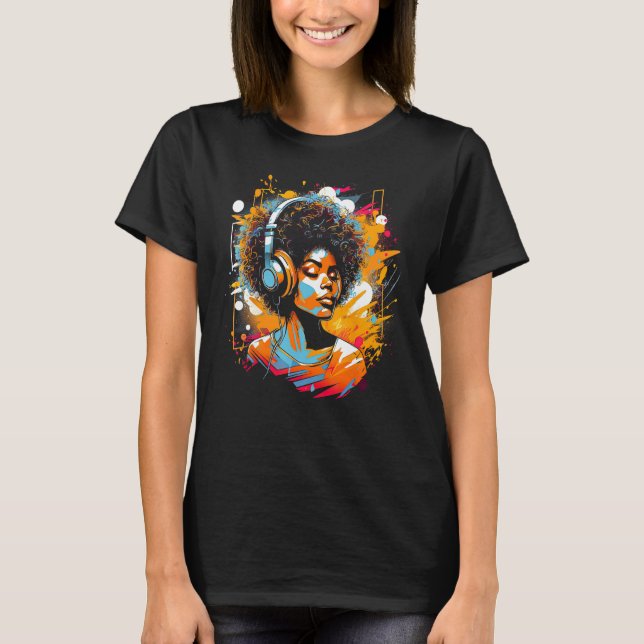 African American Woman Black Girl Music Graffiti G T-Shirt (Front)