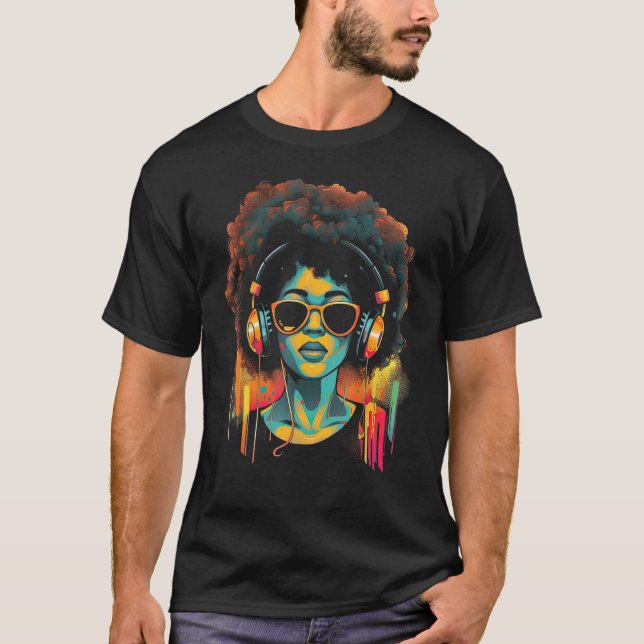 African American Woman Black Girl Music Graffiti G T-Shirt (Front)
