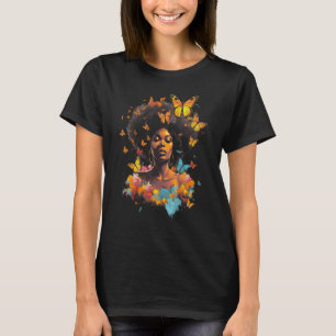 African American Woman Black Girl With Butterflies T-Shirt