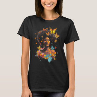 African American Woman Black Girl With Butterflies T-Shirt