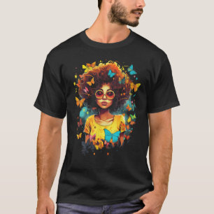 African American Woman Black Girl With Butterflies T-Shirt