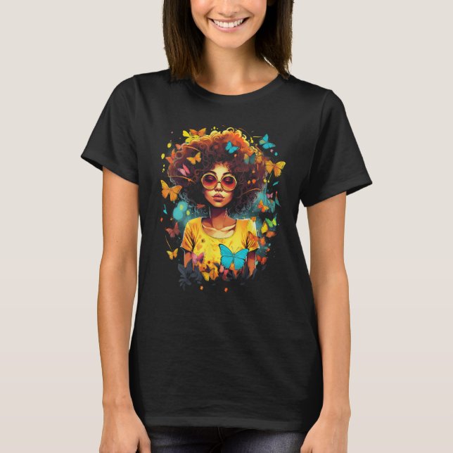 African American Woman Black Girl With Butterflies T-Shirt (Front)