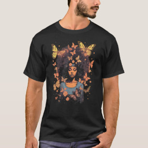 African American Woman Black Girl With Butterflies T-Shirt