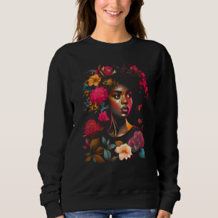African American Woman Black Girl With Flowers Gra Sweatshirt
