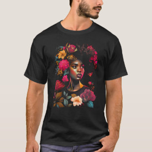 African American Woman Black Girl With Flowers Gra T-Shirt