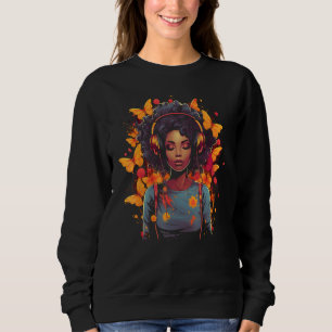 African American Woman Black Girl With Headphones  Sweatshirt