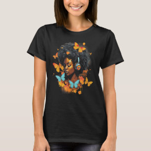 African American Woman Black Girl With Headphones T-Shirt