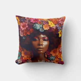 African American Woman Black Queen Melanin Poppin  Cushion
