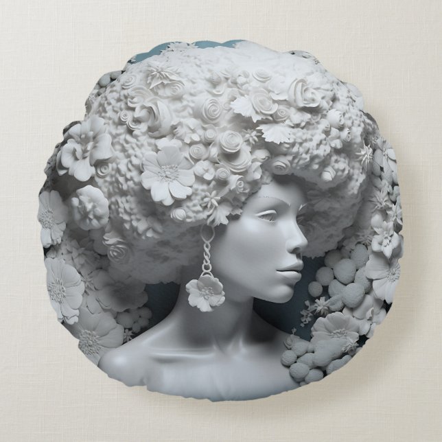 African American Woman Black Queen Melanin Poppin  Round Cushion (Front)