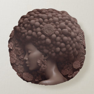 African American Woman Black Queen Melanin Poppin  Round Cushion
