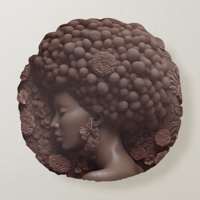 African American Woman Black Queen Melanin Poppin  Round Cushion (Front)