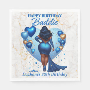 African American Woman Blue Birthday Baddie Napkin