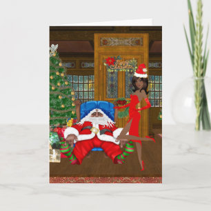 African American Woman Christmas Card with Santa