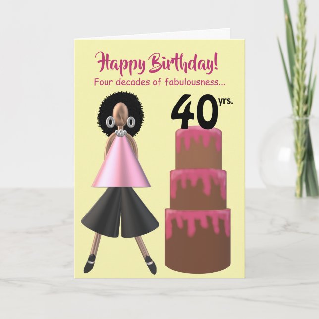 African American Woman Fabulous 40th Birthday Card (Front)