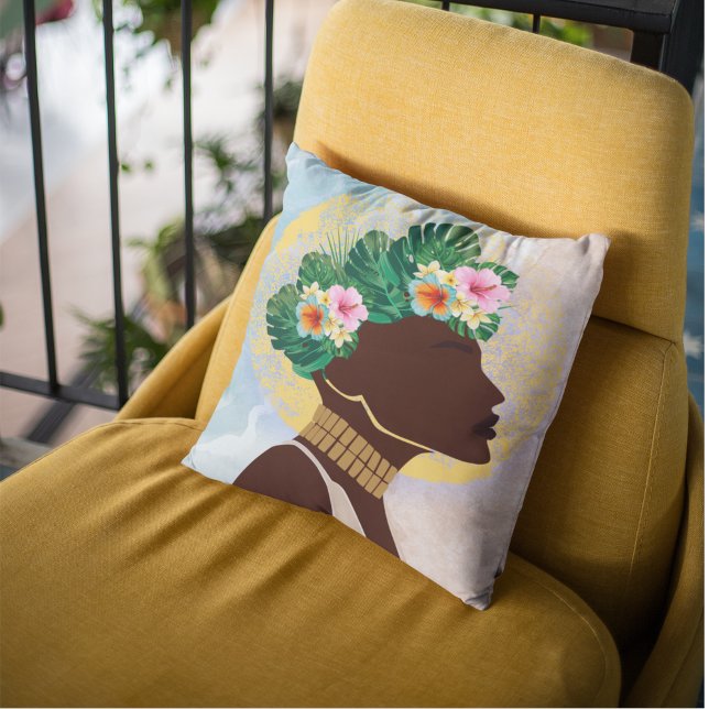 African American Woman Floral Crown Cushion (Creator Uploaded)