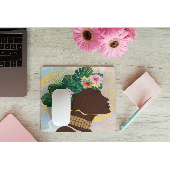 African American Woman Floral Crown Mouse Pad (Creator Uploaded)