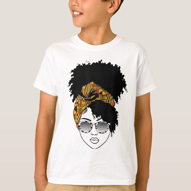 African American Woman Kente Cloth Headband Natura T-Shirt (Front)