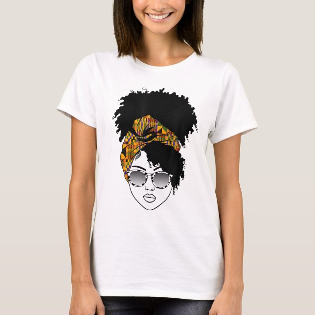 African American Woman Kente Cloth Headband Natura T-Shirt (Front)