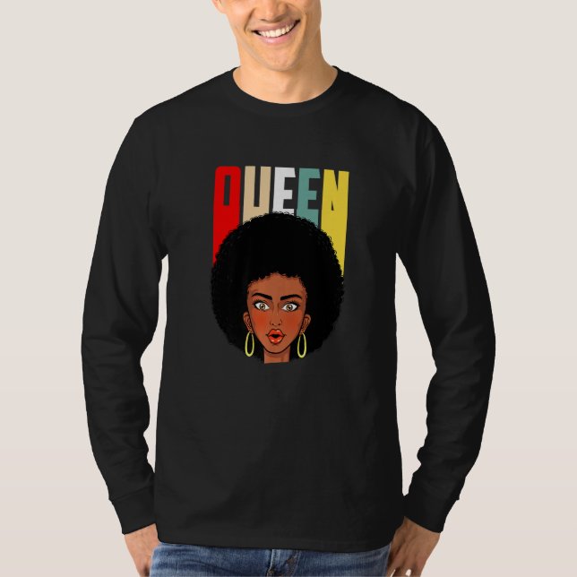 African American Woman Queen Retro Style Afro Hair T-Shirt (Front)