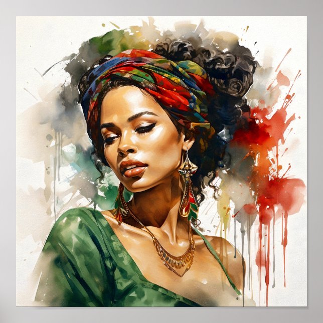 African American Woman Red and Green Painting  Poster (Front)