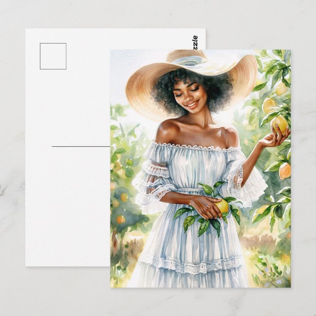 African American Woman Smiling in Lemon Grove Postcard (Front/Back)