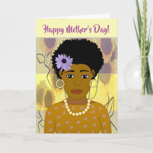 African American Woman Sunflower Mother's Day Card