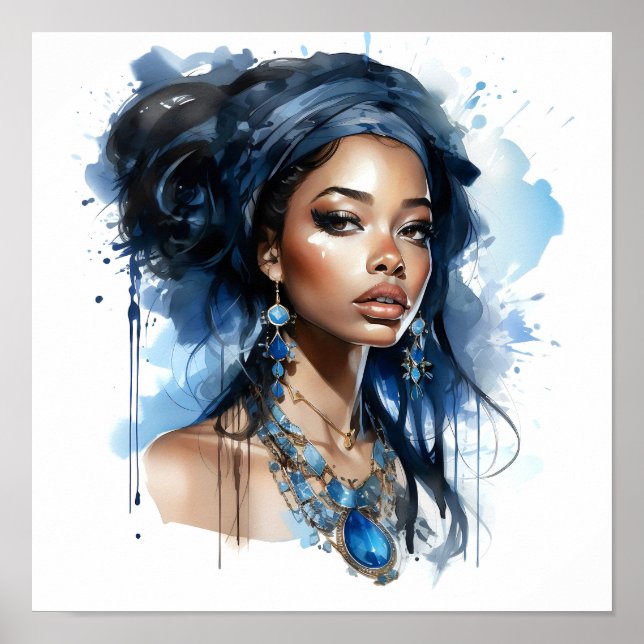 African American Woman Watercolor Painting  Poster (Front)